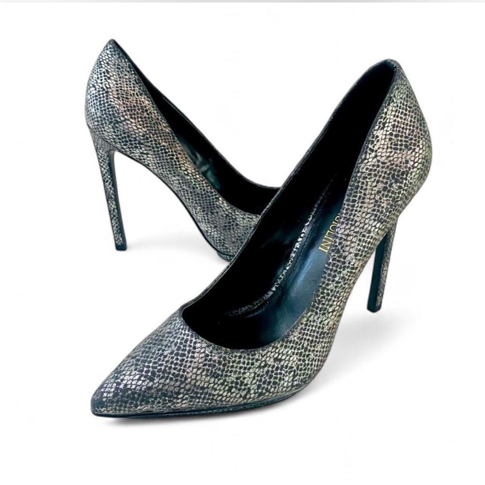NWT ENZO ANGIOLINI BLACK PEWTER SNAKESKIN PRINT STILETTO HEELS SIZE 7 CLASSIC